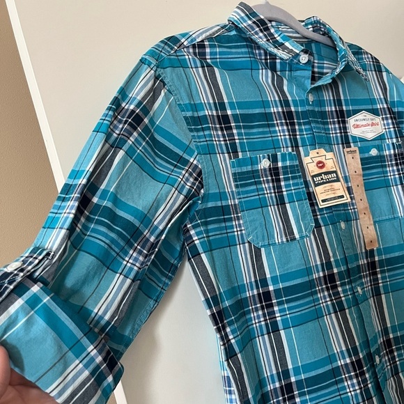 NWT Men's Urban Pipeline Turquoise Plaid Shirt Size Medium - Picture 6 of 13